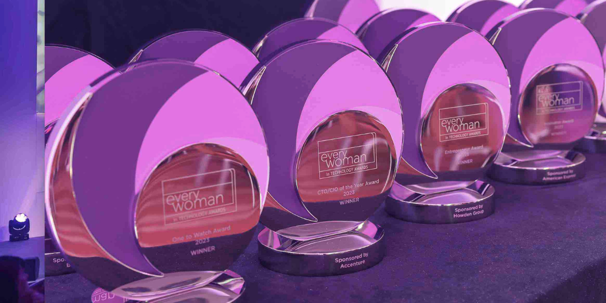 Image of the everywoman in Technology Awards trophy on a table