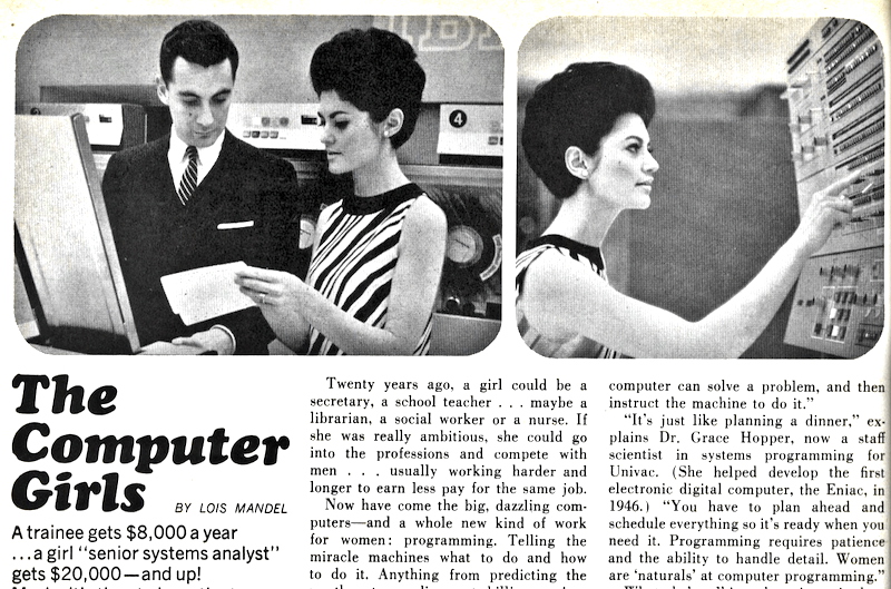 Partial scan of the 1967 Cosmopolitan article on The Computer Girls.